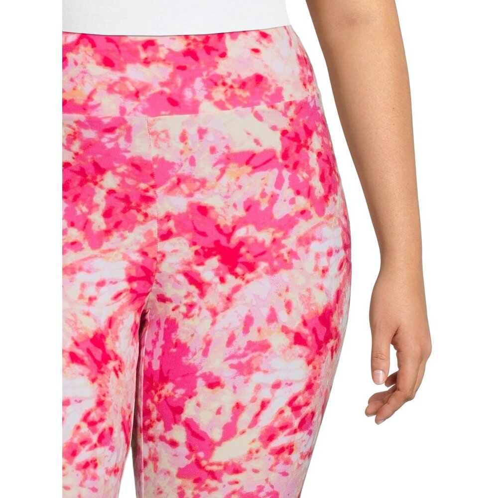 Terra & Sky Womens Plus Leggings Size 1X, 2X, 3X High Rise Capri Coral Tie Dye - Picture 4 of 6